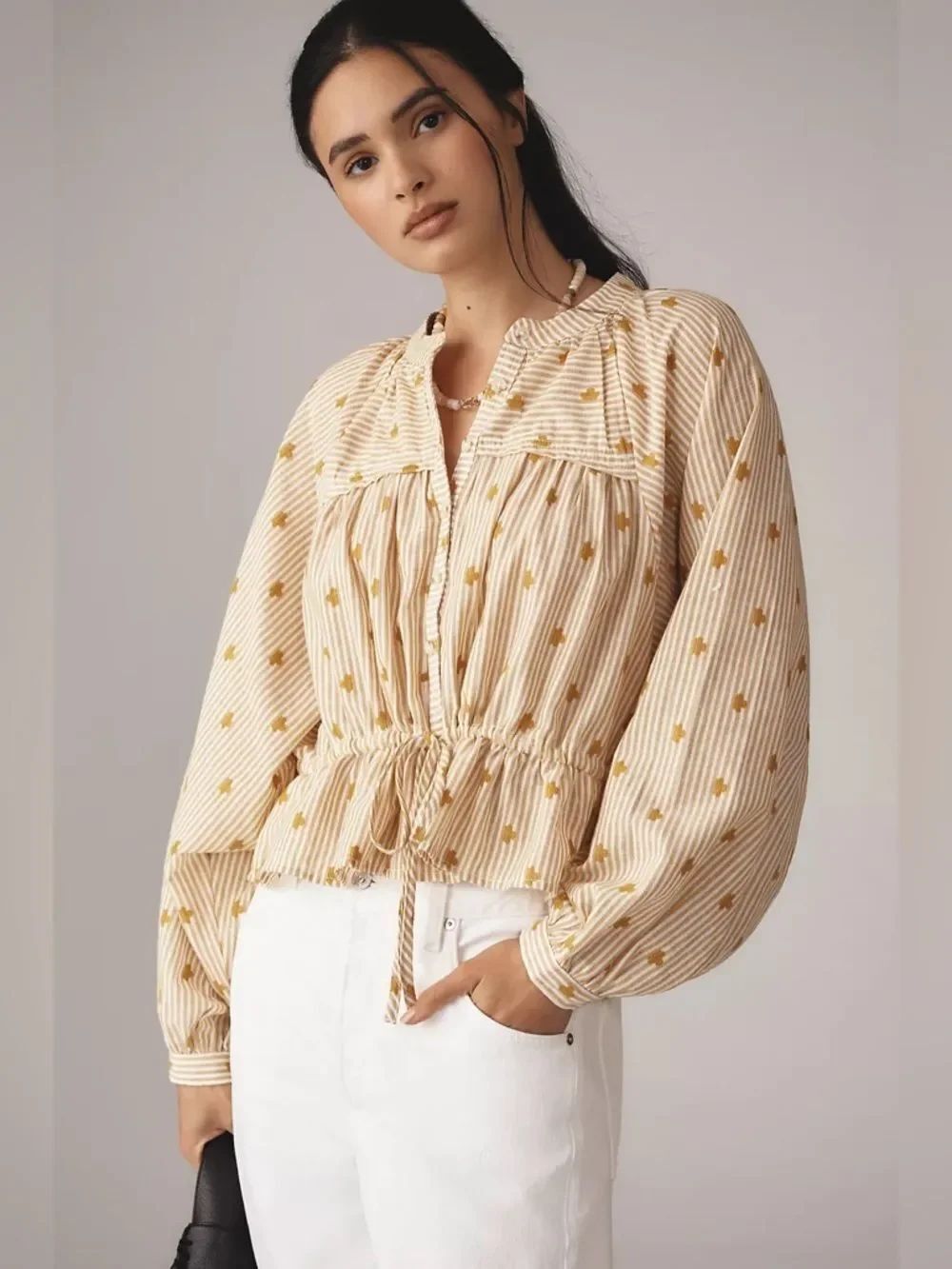 New Anthropologie The Sidney Batwing Blouse by Pilcro: Cinched Waist Edition M